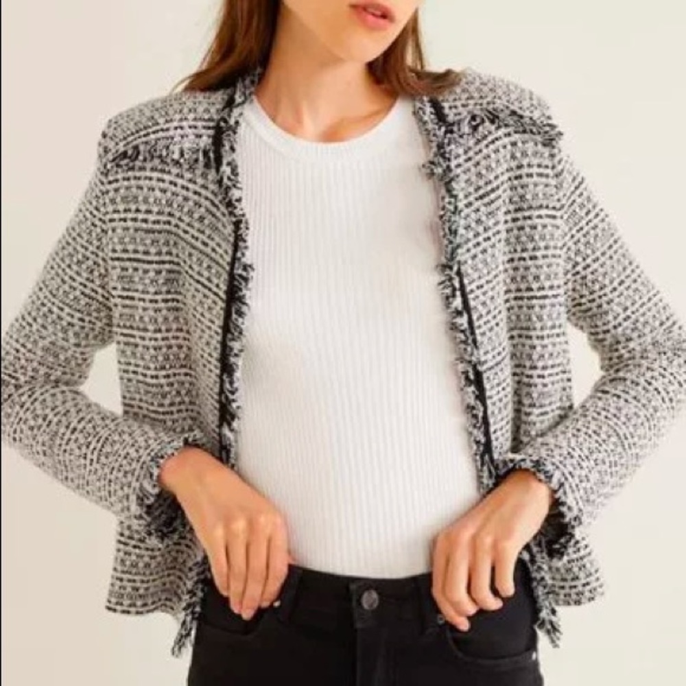 Mango plaid trim tweed jacket autumn